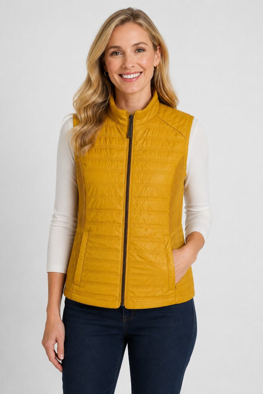 RABE Quilted Zip Vest Sleeveless Yellow Puffer Gilet Womens Size US 10